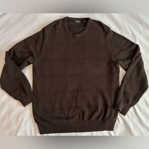 Men's Brown Arrow Crew-Neck Window Pane Sweater Size Large
